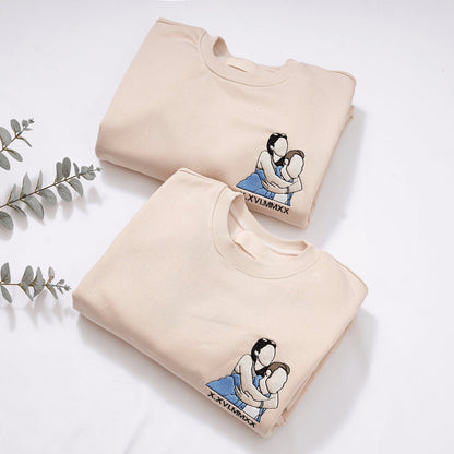 Sweatshirt met borduursel, gepersonaliseerde cadeaus voor koppels, hoodie met omtrekfoto, unisex hoodie