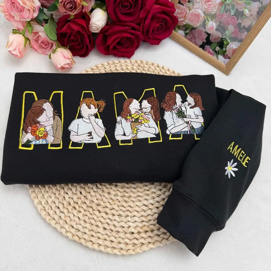 Geborduurde mama trui met geboortebloem gepersonaliseerde Moederdagverrassing