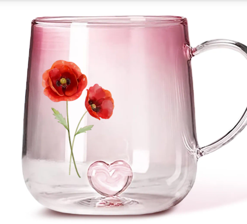 Gepersonaliseerde Roze Glazen Mok Met Kleurverloop – Jouw Geboortebloem & Naam Cadeau