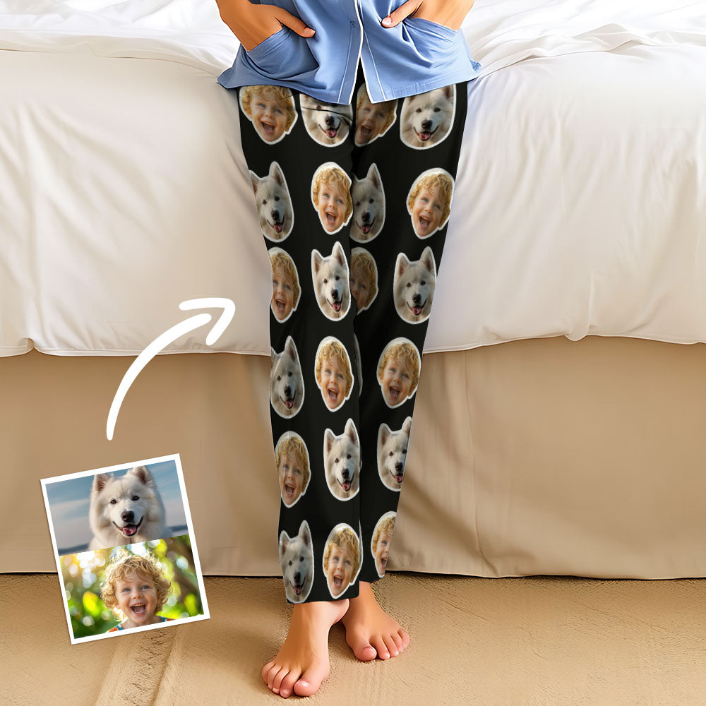 Aangepaste familiegezichten pyjamafeest unisex lange pyjamabroek beste kerstcadeaus voor familie