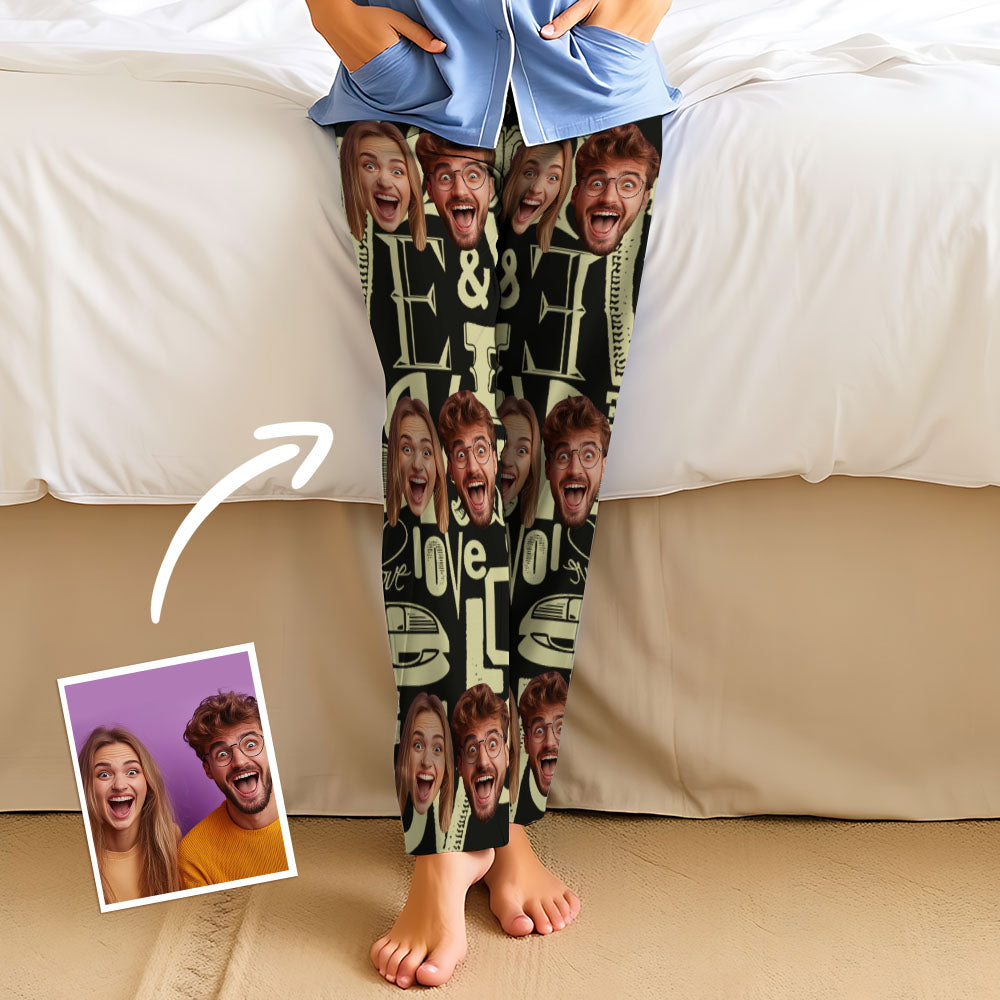 Aangepaste gezicht paar pyjama partij Unisex lange pyjamabroek