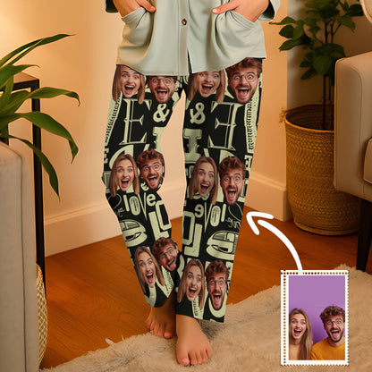 Aangepaste gezicht paar pyjama partij Unisex lange pyjamabroek