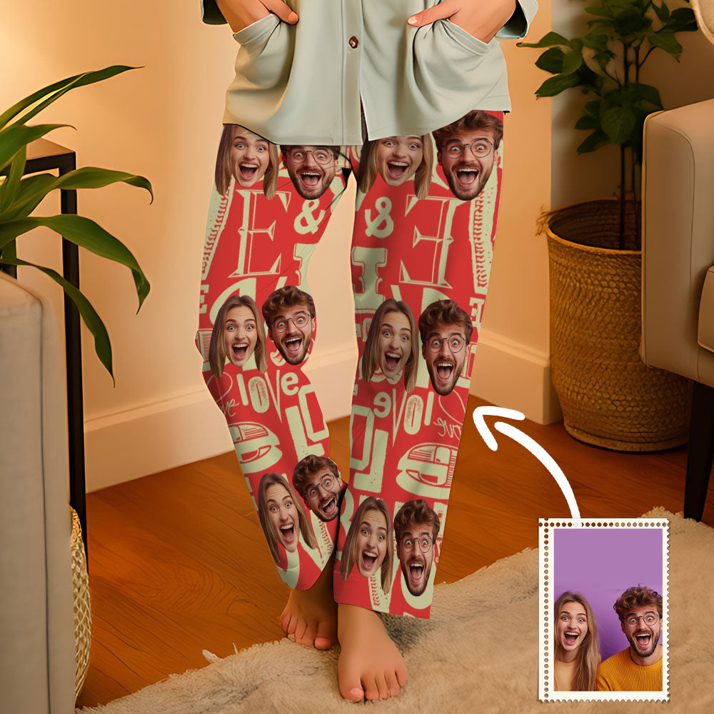 Aangepaste gezicht paar pyjama partij Unisex lange pyjamabroek