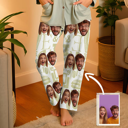 Aangepaste gezicht paar pyjama partij Unisex lange pyjamabroek