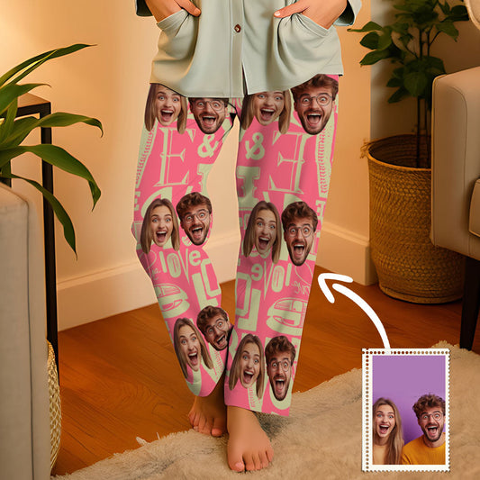 Aangepaste gezicht paar pyjama partij Unisex lange pyjamabroek