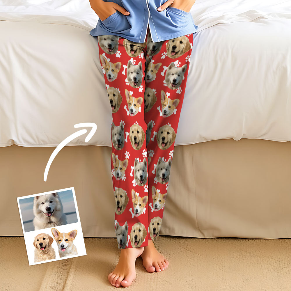 Aangepaste hond gezicht pyjama partij lange unisex pyjamabroek beste kerstcadeaus voor dierenliefhebbers