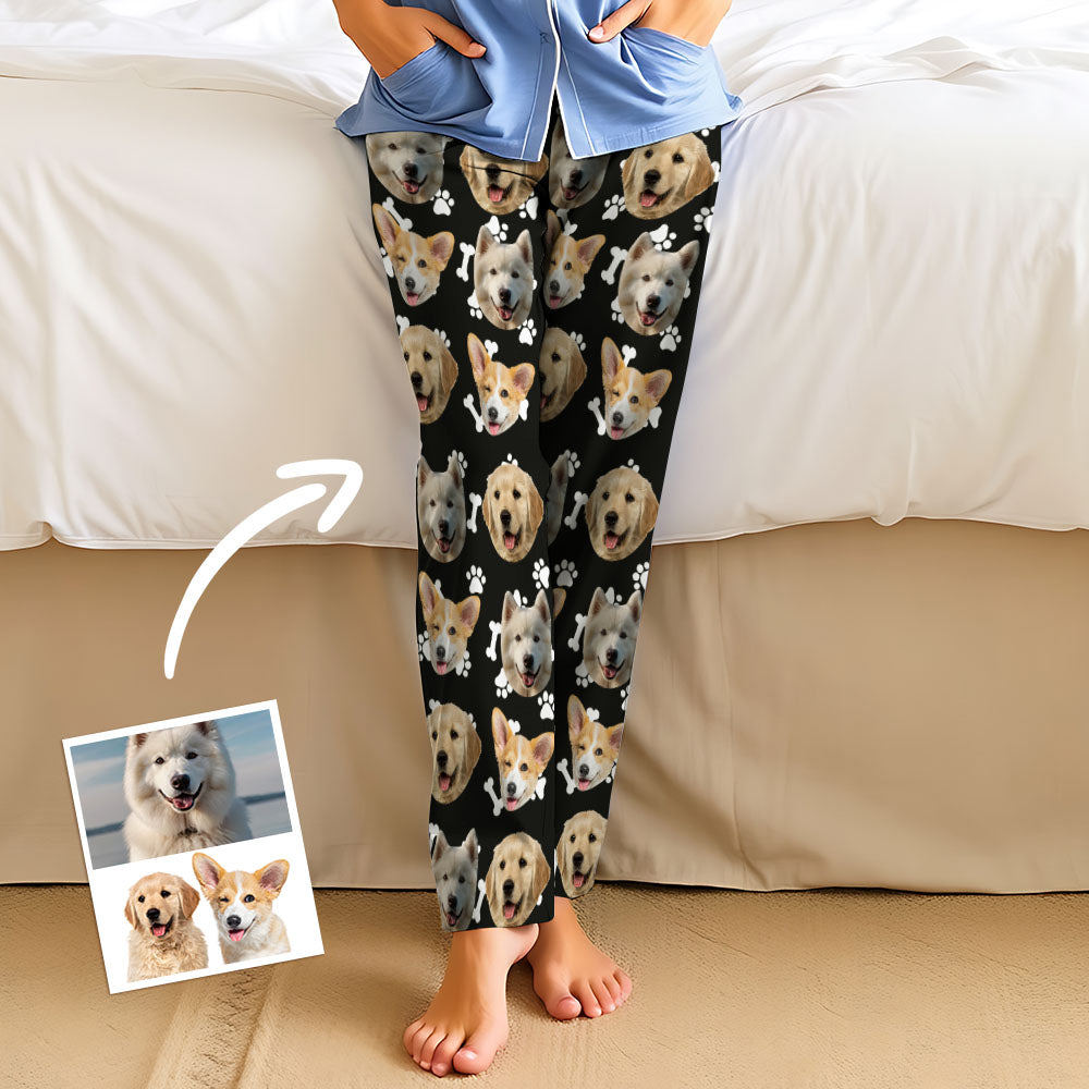 Aangepaste hond gezicht pyjama partij lange unisex pyjamabroek beste kerstcadeaus voor dierenliefhebbers