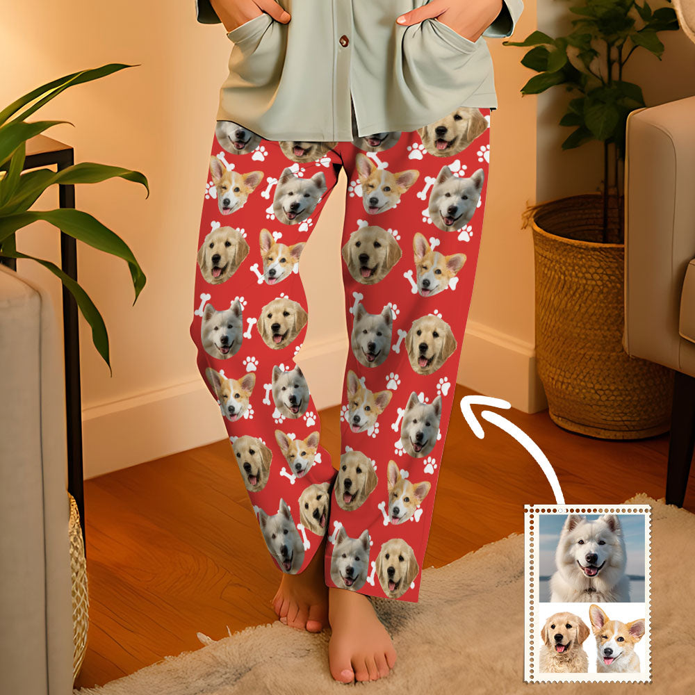 Aangepaste hond gezicht pyjama partij lange unisex pyjamabroek beste kerstcadeaus voor dierenliefhebbers