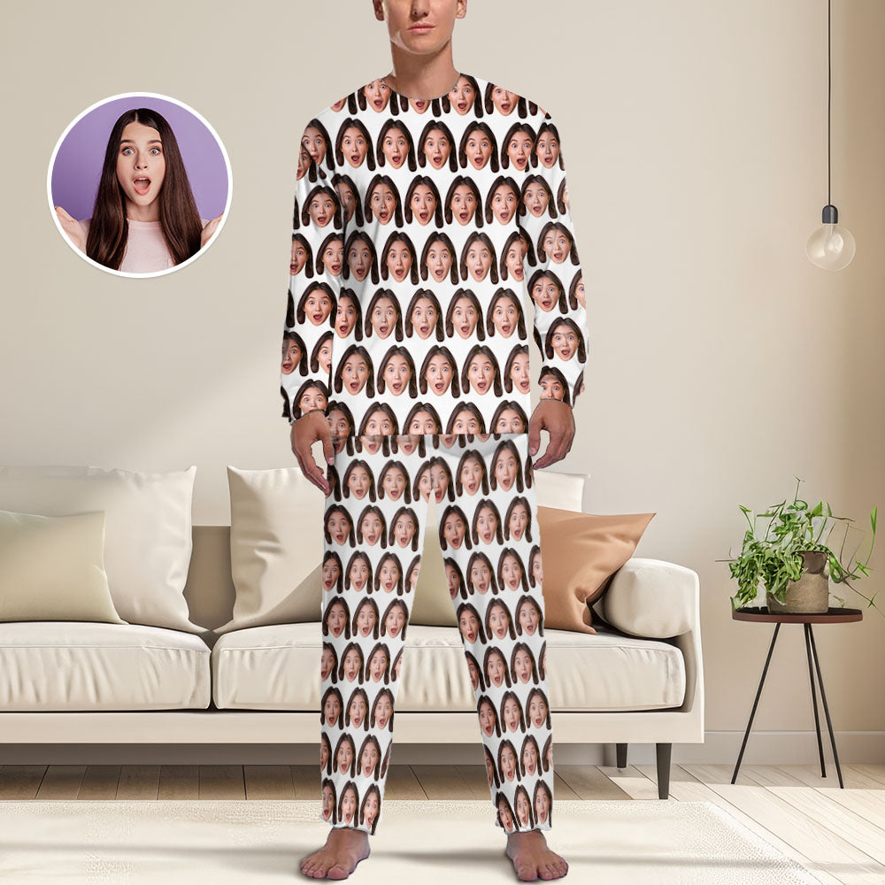 Gepersonaliseerde gezichts-vriendin-pyjama voor heren, gepersonaliseerde herenpyjamaset om te slapen of loungewear voor hem