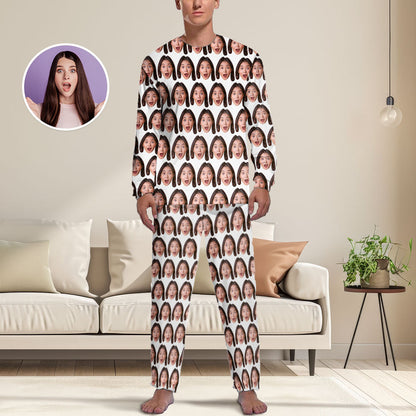 Gepersonaliseerde gezichts-vriendin-pyjama voor heren, gepersonaliseerde herenpyjamaset om te slapen of loungewear voor hem