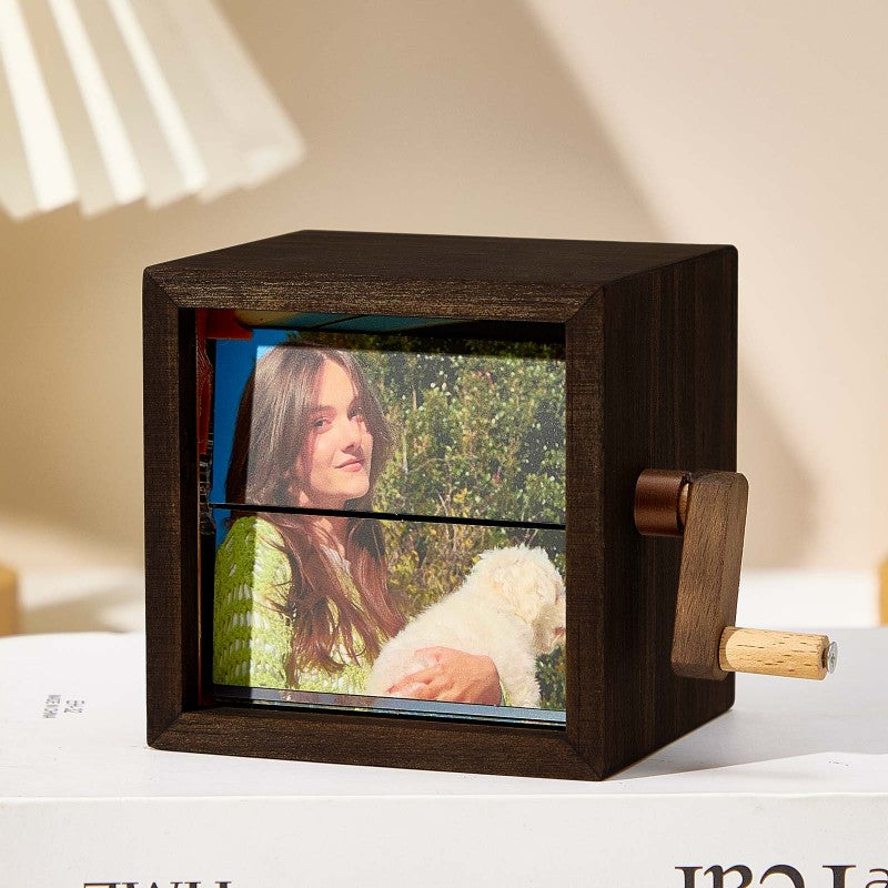 Mechanisch flipboekframe voor aangepaste foto's - Handgedraaide animatiedisplay met licht, jubileumcadeaus