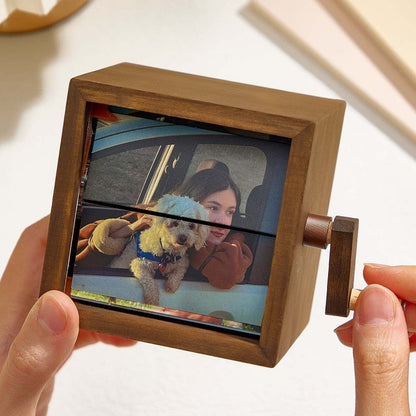 Mechanisch flipboekframe voor aangepaste foto's - Handgedraaide animatiedisplay met licht, jubileumcadeaus