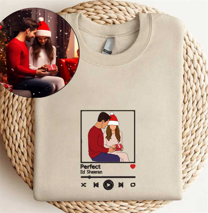 Op maat geborduurd sweatshirt portret muziekspeler Moederdag cadeau