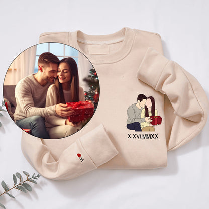 Op maat geborduurd sweatshirt portret muziekspeler Moederdag cadeau