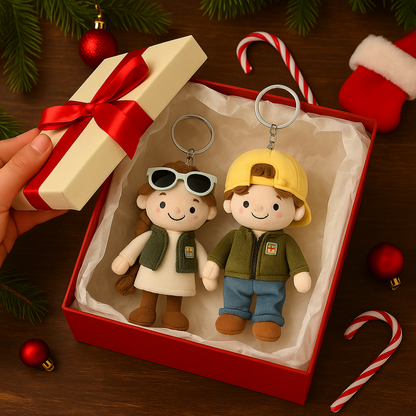 Aangepaste Foto Pluchen Sleutelhanger – Gepersonaliseerd Koppel Cadeau – Perfect voor Valentijnsdag & Kerstmis