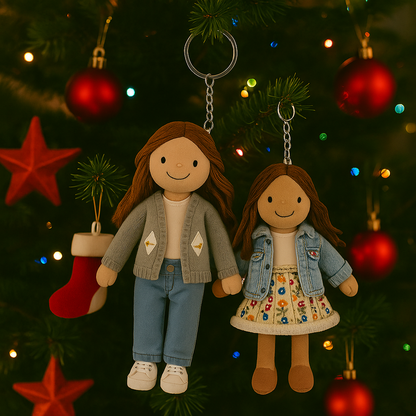 Gepersonaliseerde familiefoto pluchen poppen sleutelhanger