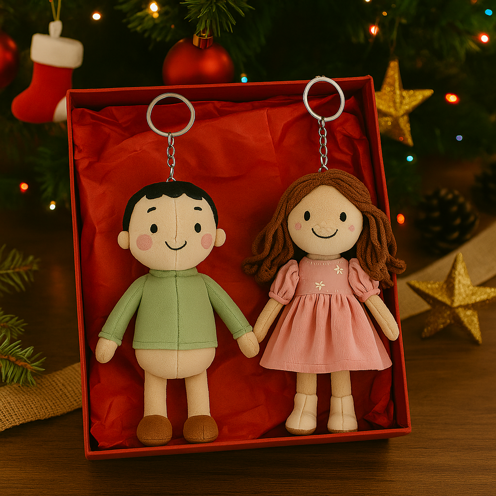 Aangepaste familiefoto pluche poppen sleutelhanger, aangepaste gezichtspop - kostbaar cadeau voor kostbaar cadeau voor geliefde