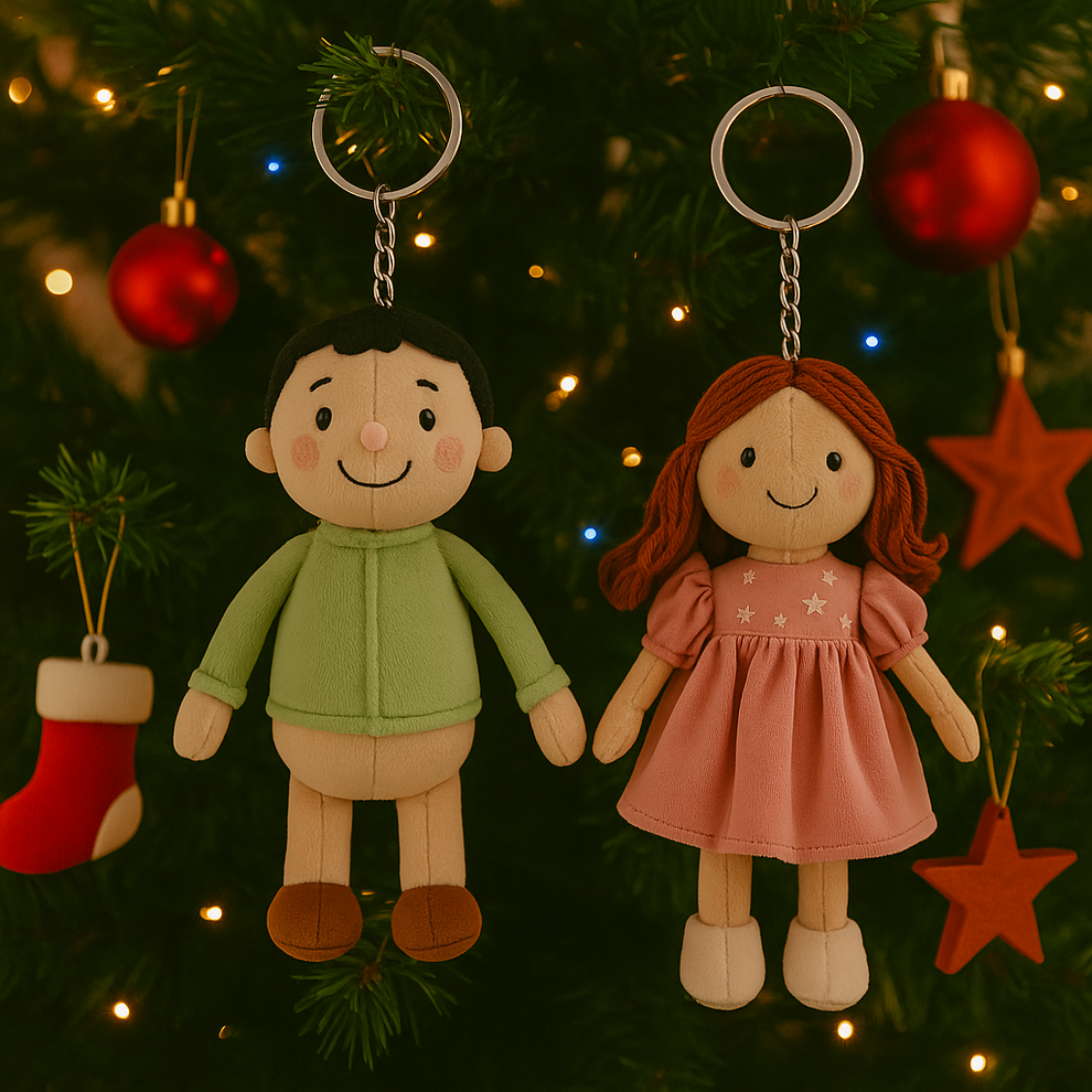 Aangepaste familiefoto pluche poppen sleutelhanger, aangepaste gezichtspop - kostbaar cadeau voor kostbaar cadeau voor geliefde