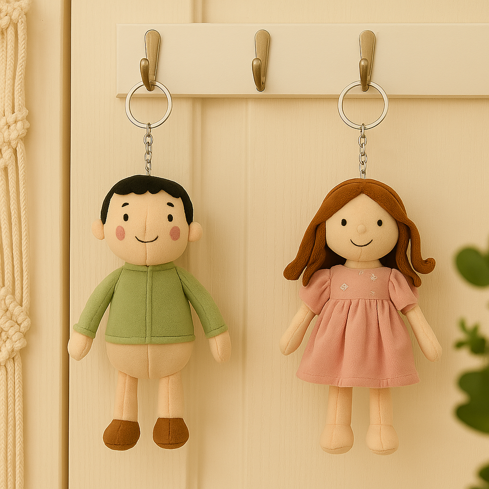 Aangepaste familiefoto pluche poppen sleutelhanger, aangepaste gezichtspop - kostbaar cadeau voor kostbaar cadeau voor geliefde