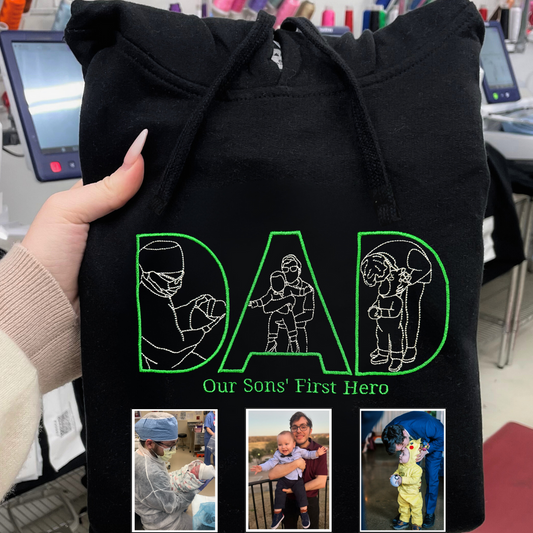 Gepersonaliseerde vadersweater met foto, geborduurd portret van foto op hoodie
