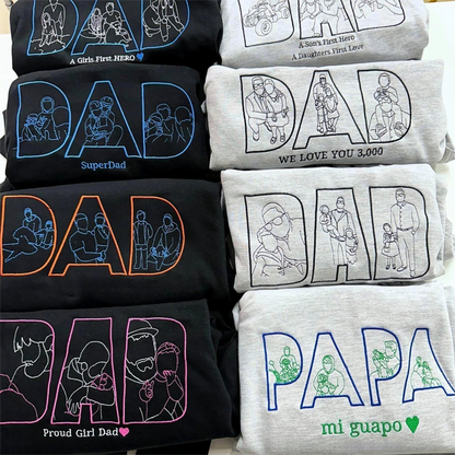 Gepersonaliseerde vadersweater met foto, geborduurd portret van foto op hoodie