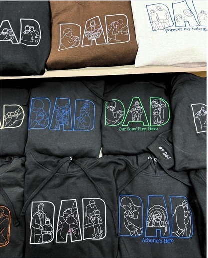 Gepersonaliseerde vadersweater met foto, geborduurd portret van foto op hoodie
