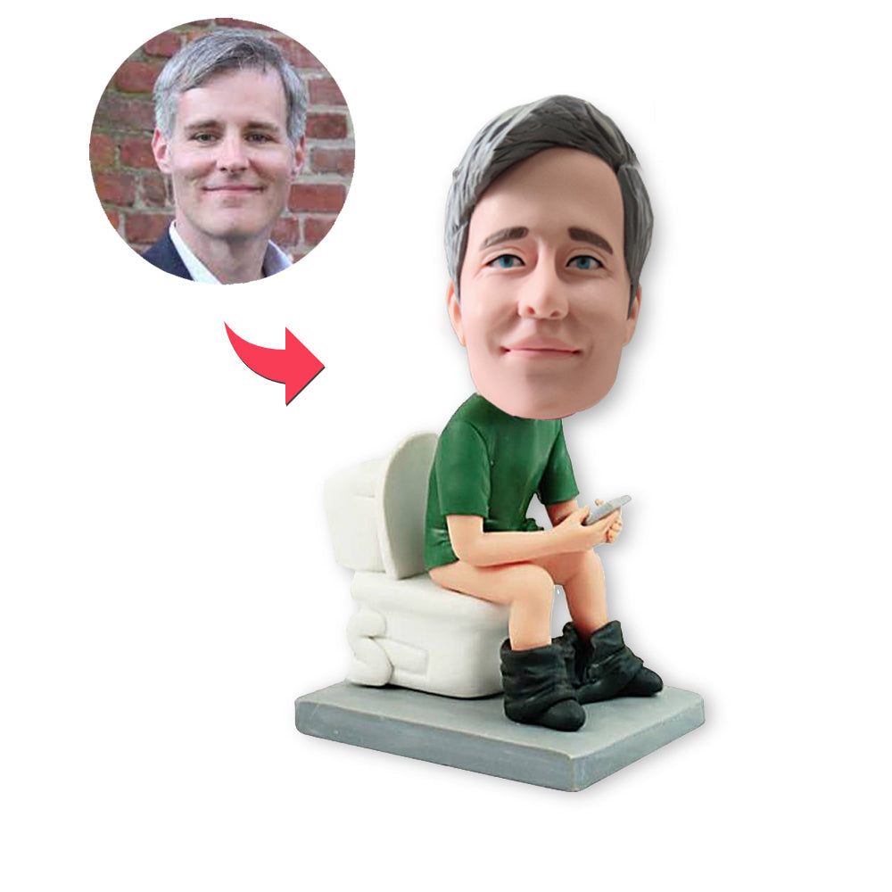 Aangepaste bobblehead, gepersonaliseerde bobblehead, grappige man zit in het toilet