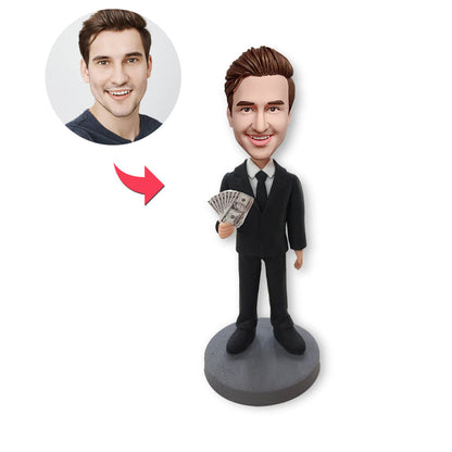 Gepersonaliseerde Bobblehead-baas met geld