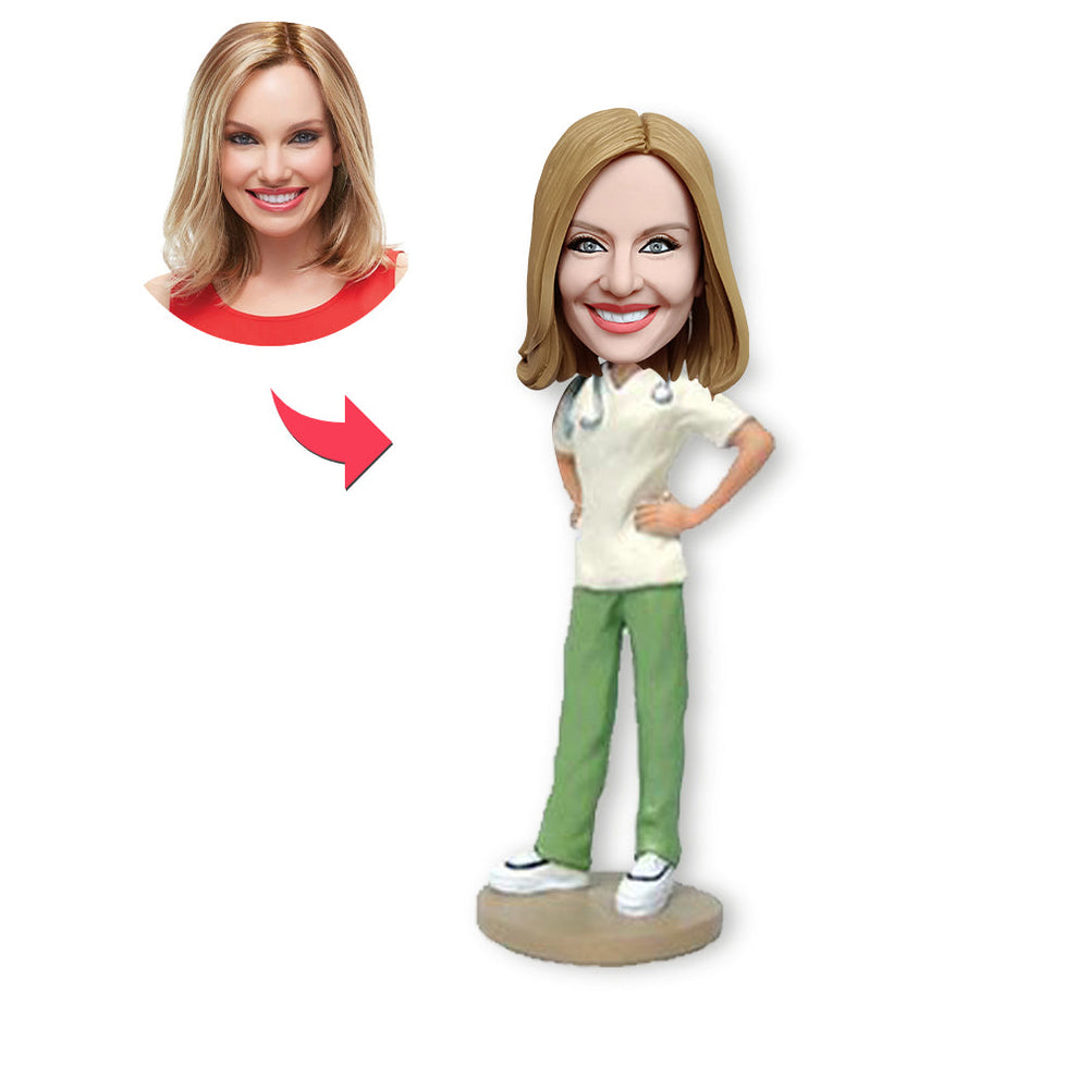 Aangepaste bobblehead, gepersonaliseerde bobblehead, casual verpleegster