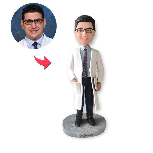 Aangepaste Bobblehead, gepersonaliseerde Bobblehead Wise Doctor in laboratoriumjas