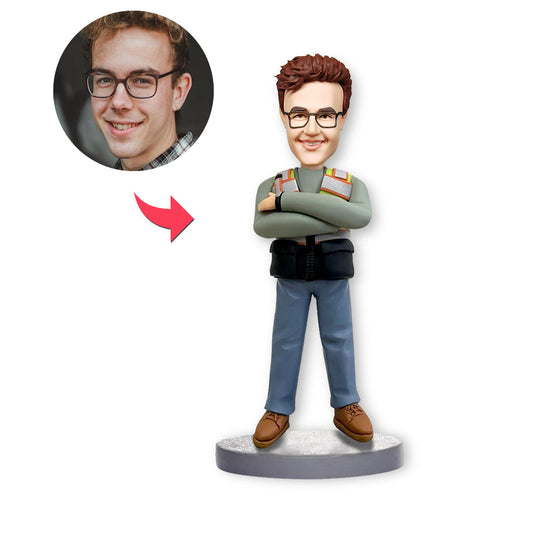 Aangepaste bobblehead, gepersonaliseerde bobblehead, moderne man met arm