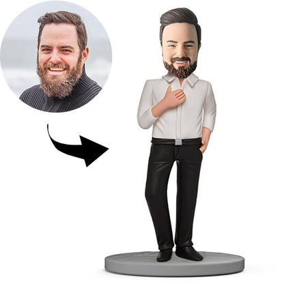 Gepersonaliseerde Bobblehead baas met wit overhemd