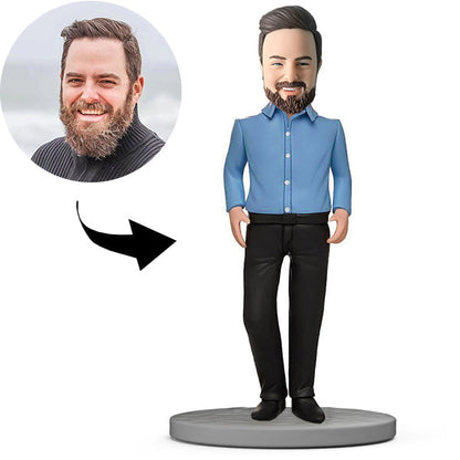 Gepersonaliseerde Bobblehead baas met blauw shirt