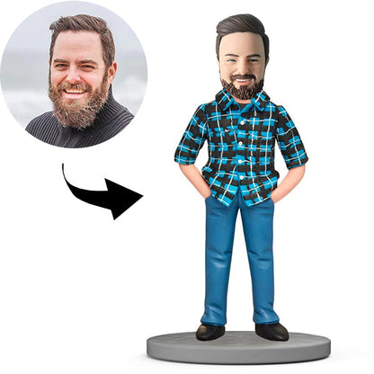 Aangepaste bobblehead, gepersonaliseerde bobblehead modeman met rastershirt