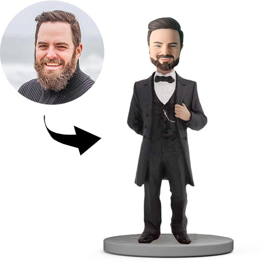 Aangepaste bobblehead, gepersonaliseerde bobblehead-modeman met modieus pak