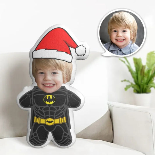 Kerstcadeau Gepersonaliseerd Superheld Kussen Custom Batman Minime Sierkussen met Jouw Gezicht Unieke Foto Cadeaus