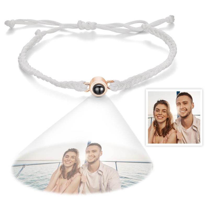 Gepersonaliseerde Fotoprojectie Paar Armband Gevlochten Zwart Touw Armband Cadeau Voor Geliefden