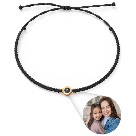 Gepersonaliseerde Fotoprojectie Paar Armband Gevlochten Zwart Touw Armband Cadeau Voor Geliefden