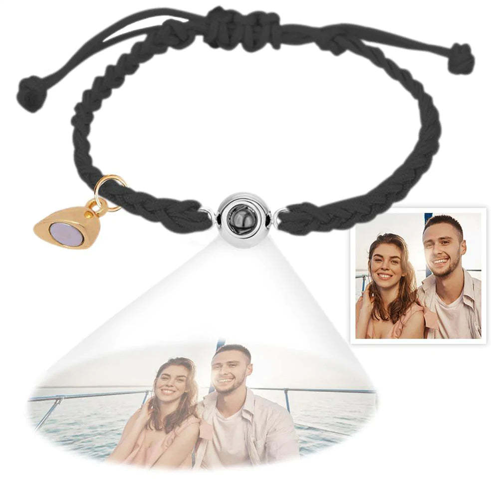 Aangepaste Fotoprojectie Armband Eenvoudig Geweven Hart Magnetische Armband Cadeau Voor Koppel