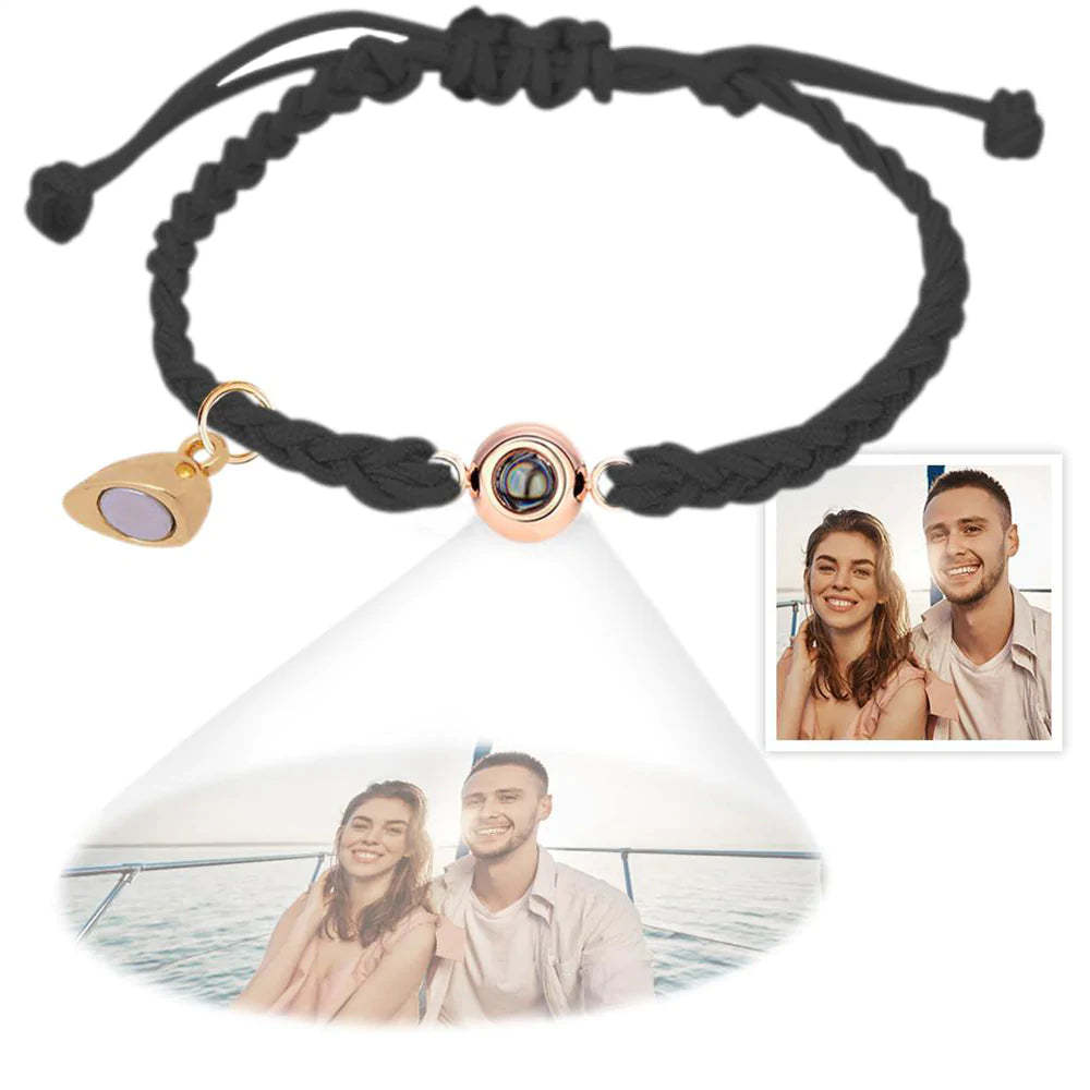 Aangepaste Fotoprojectie Armband Eenvoudig Geweven Hart Magnetische Armband Cadeau Voor Koppel