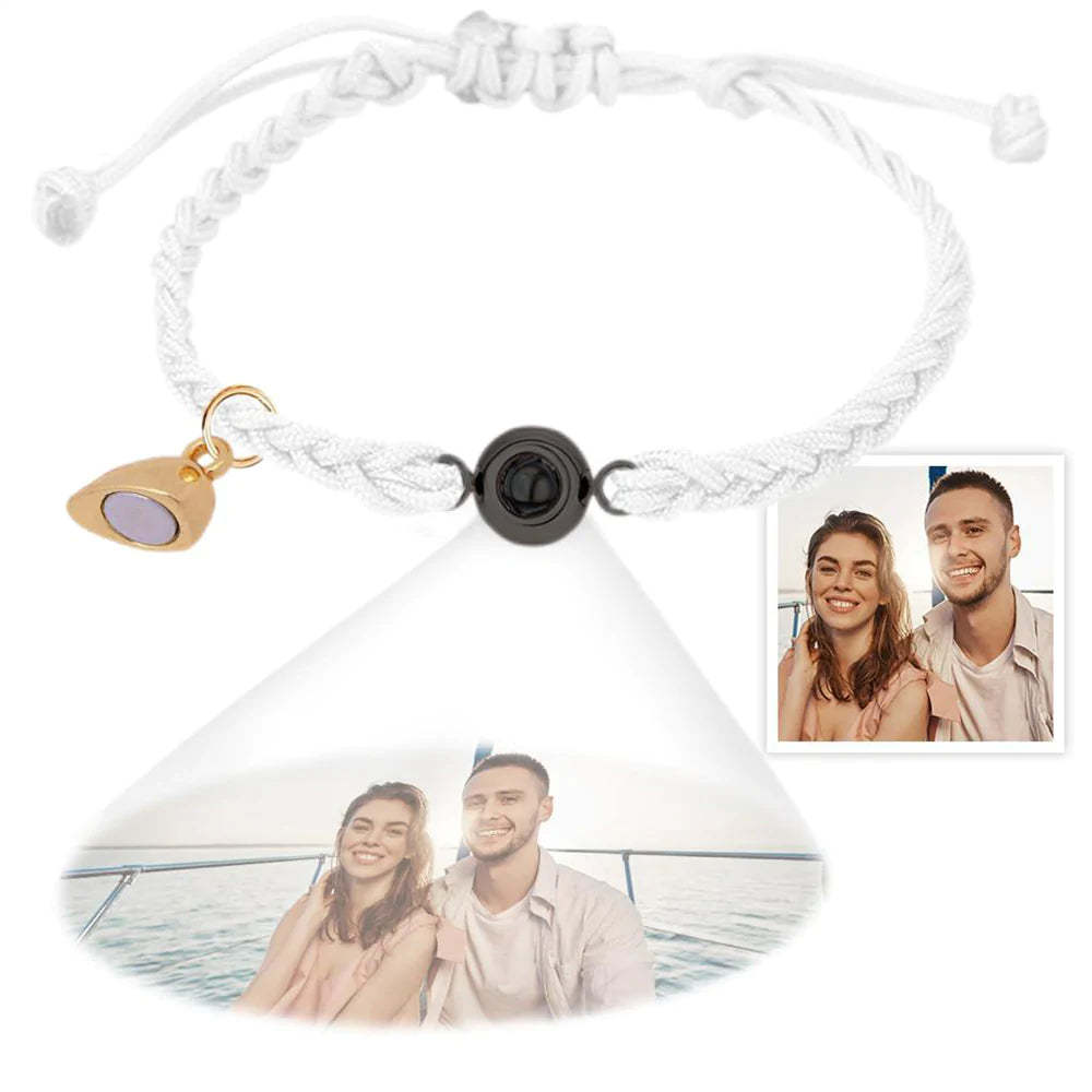 Aangepaste Fotoprojectie Armband Eenvoudig Geweven Hart Magnetische Armband Cadeau Voor Koppel