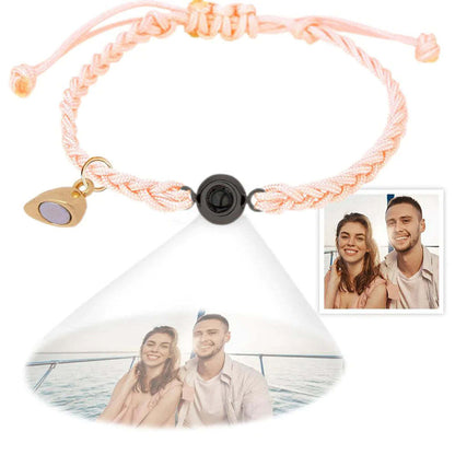 Aangepaste Fotoprojectie Armband Eenvoudig Geweven Hart Magnetische Armband Cadeau Voor Koppel