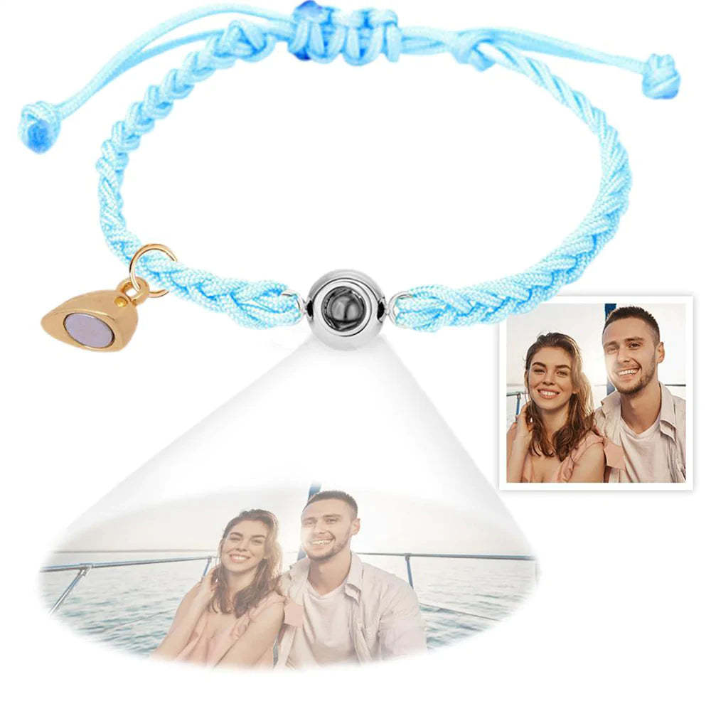 Aangepaste Fotoprojectie Armband Eenvoudig Geweven Hart Magnetische Armband Cadeau Voor Koppel