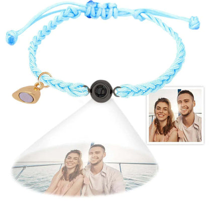 Aangepaste Fotoprojectie Armband Eenvoudig Geweven Hart Magnetische Armband Cadeau Voor Koppel