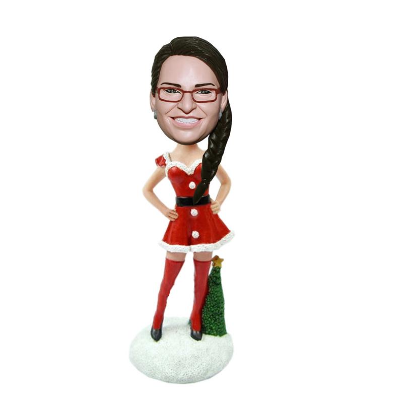 Op maat gemaakte kerstbobblehead-pop die op jou lijkt