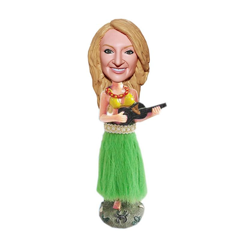 Op maat gemaakte bobbleheads dansende hula-meisjes die op jou lijken