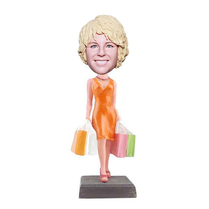 Op maat gemaakte bobbleheads voor dames die winkelen