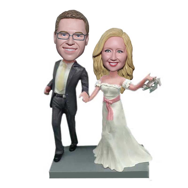 Aangepaste bruid en bruidegom met Bobblehead bruiloft topper