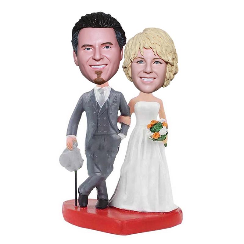 Aangepaste bruiloft Bobblehead taarttoppers voor koppel