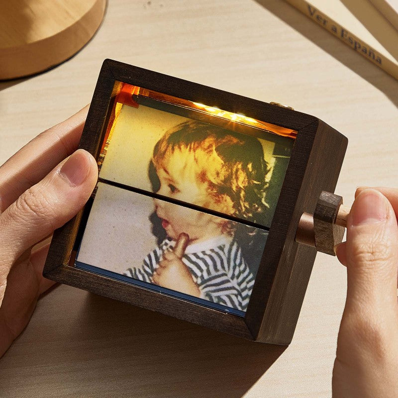 Mechanisch flipboekframe voor aangepaste foto's - Handgedraaide animatiedisplay met licht, jubileumcadeaus